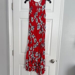 Chic Red Floral High Low Dress
